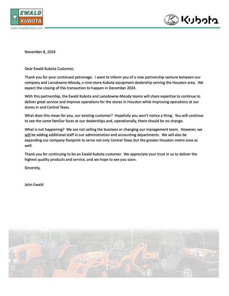 Ewald Customer Letter